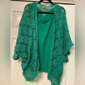 Jessica London green crochet cardigan & matching tank